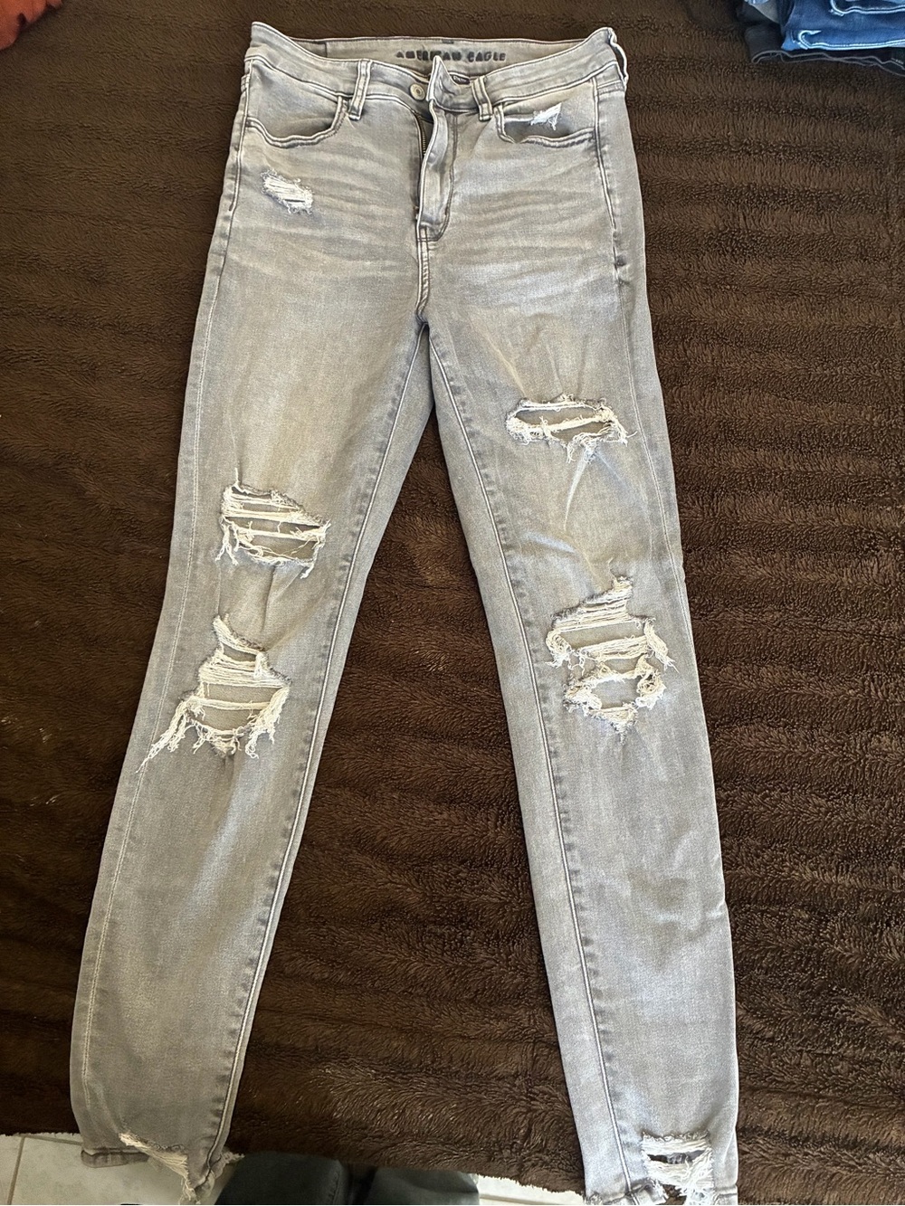 American Eagle Outfitters Light Gray Distressed Skinny Jeans